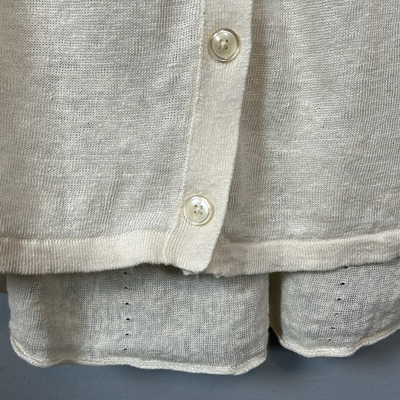 Inhabit Cream Crewneck Linen Button Closure Cardigan size M - Picture 11 of 11